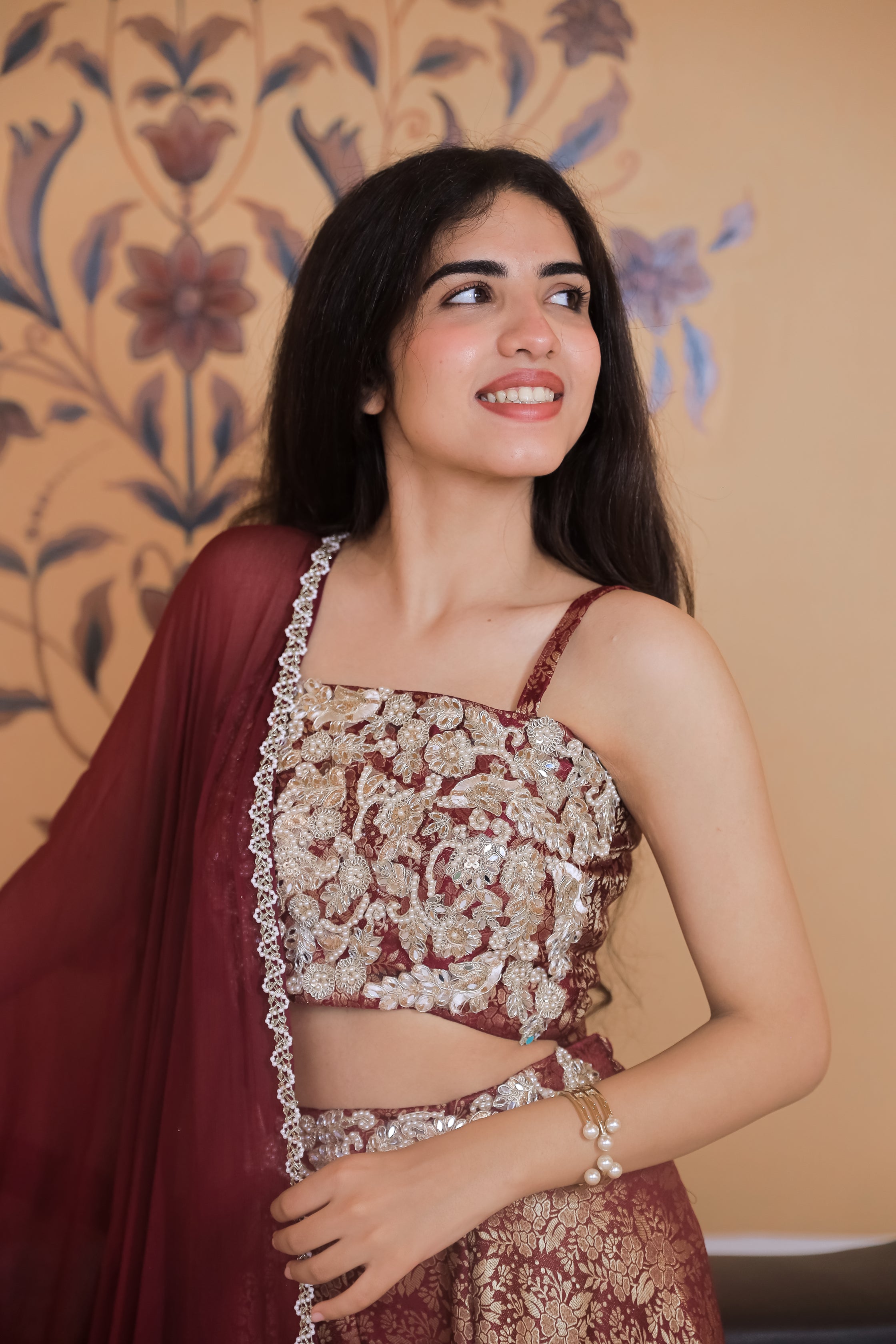 Iraaya Mirror Pearl Embroidered Brocade Palazzo Set