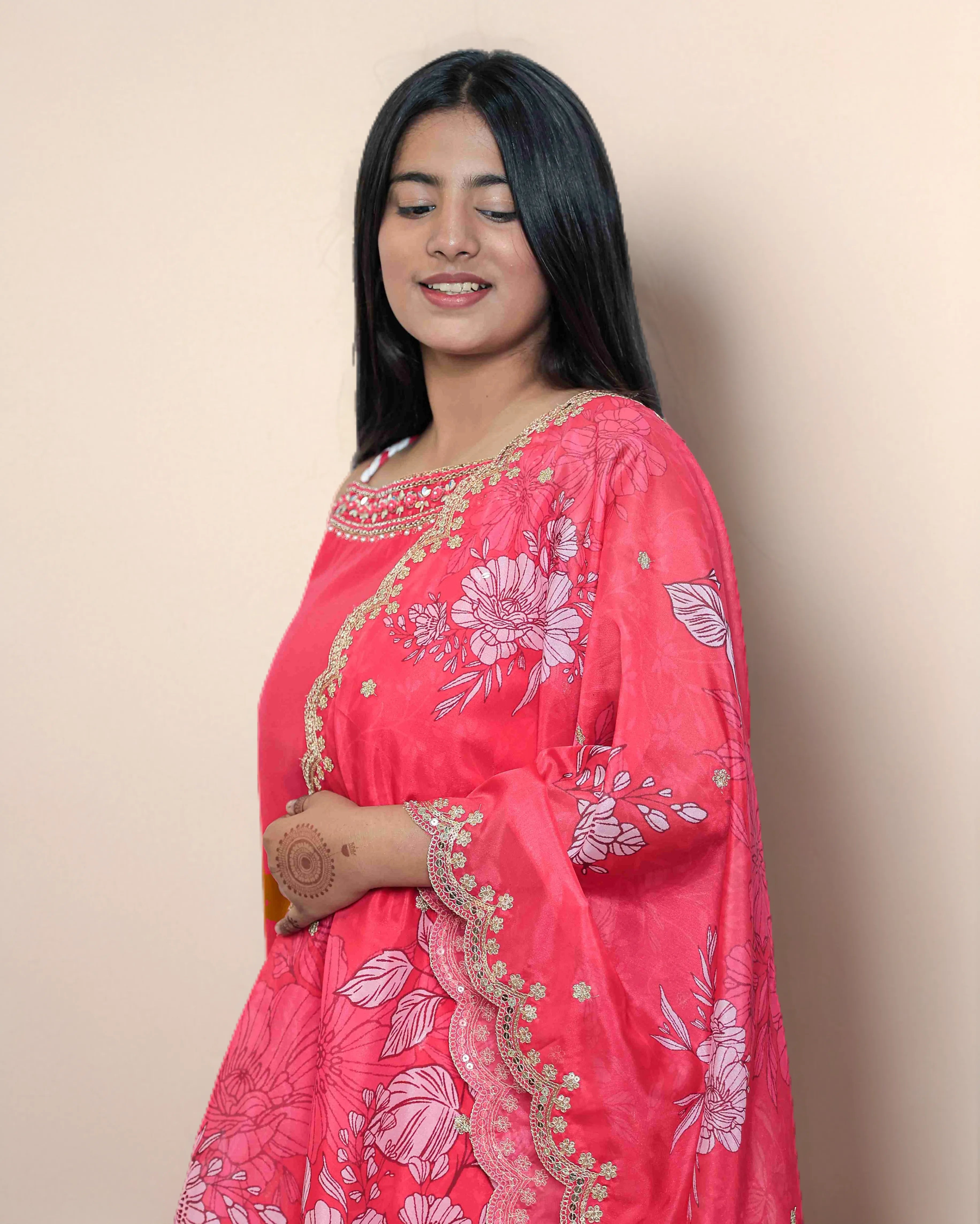 Rose Pink Floral Salwar Kameez Suit Set