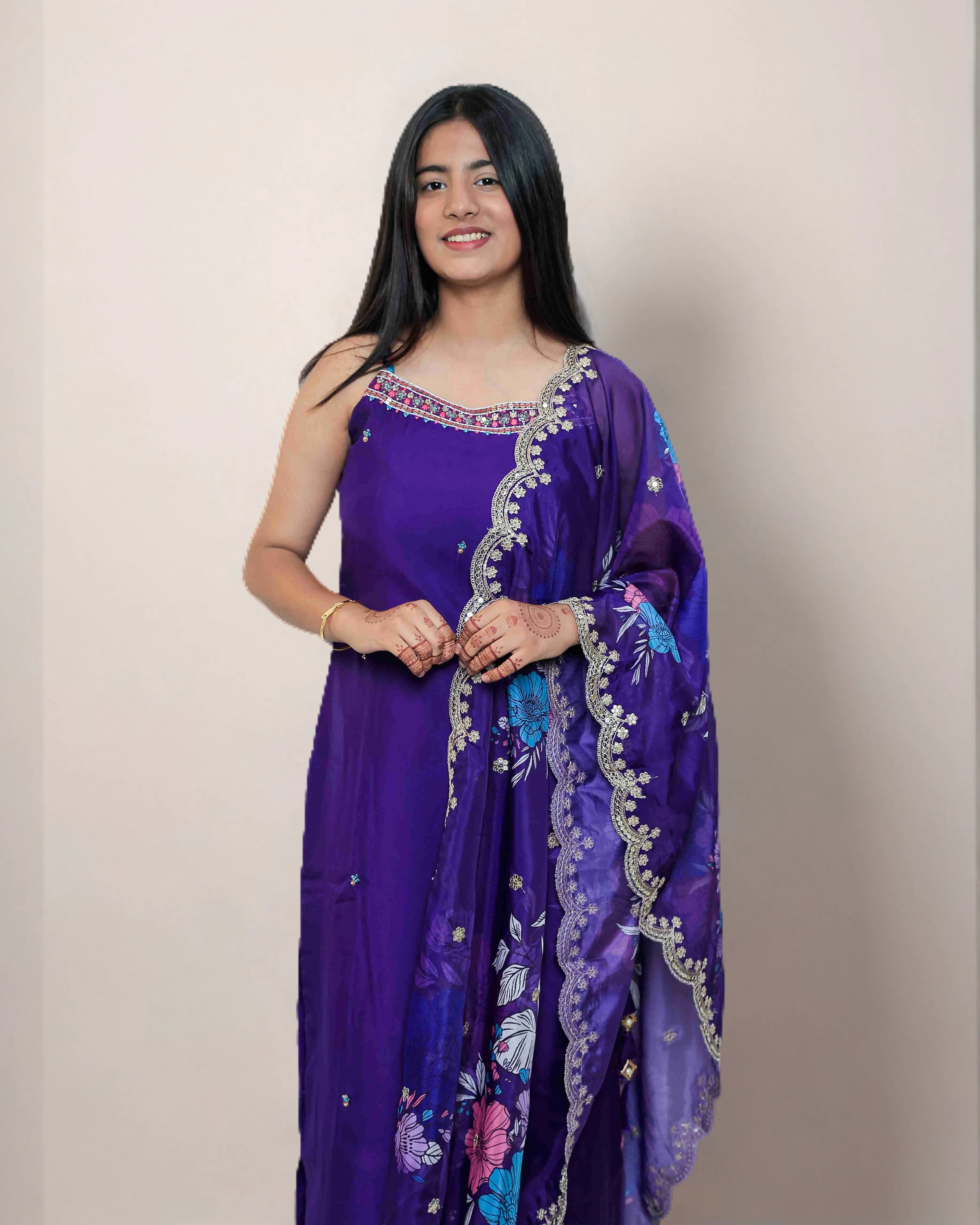 Purple Floral Salwar Kameez Suit Set