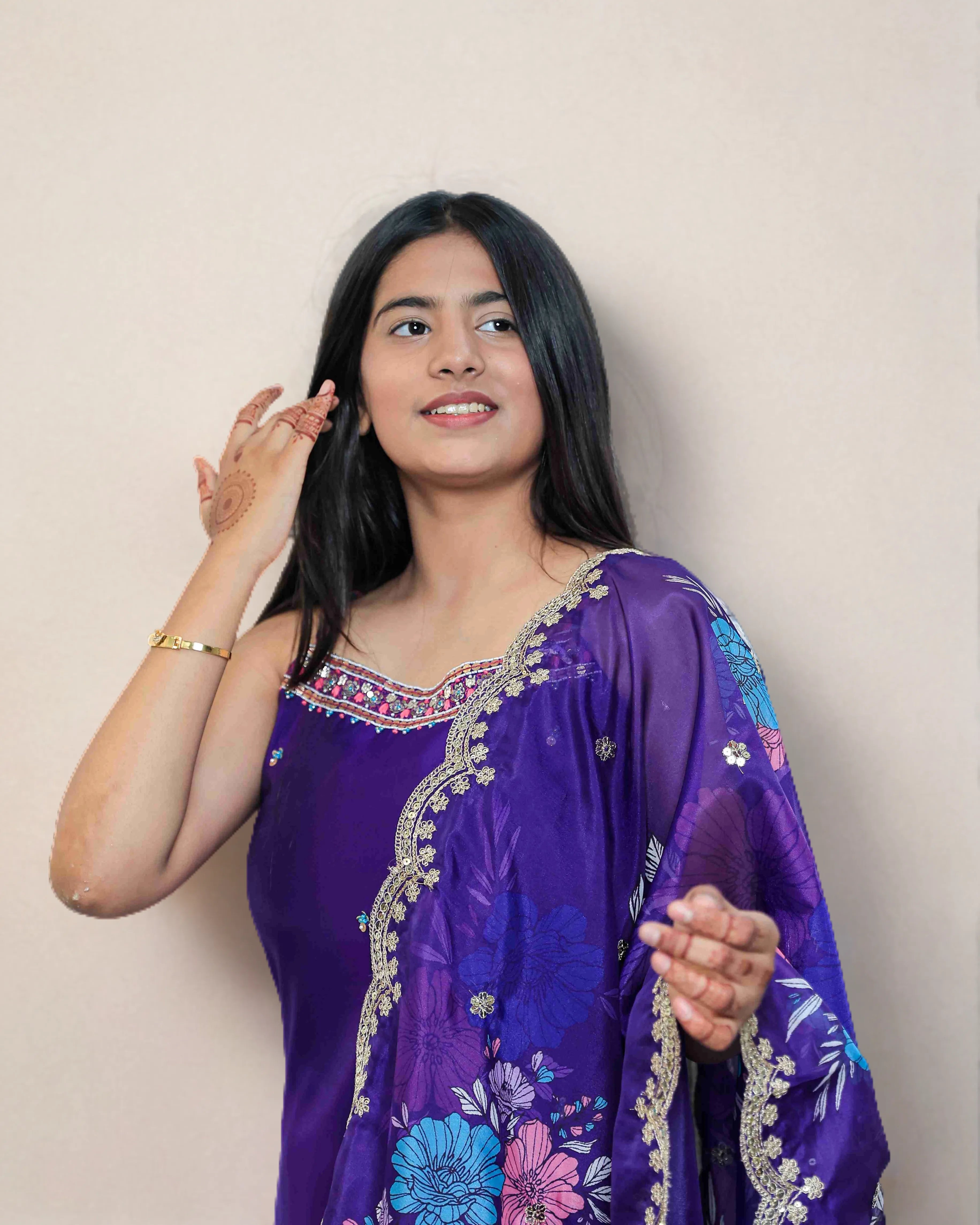Purple Floral Salwar Kameez Suit Set