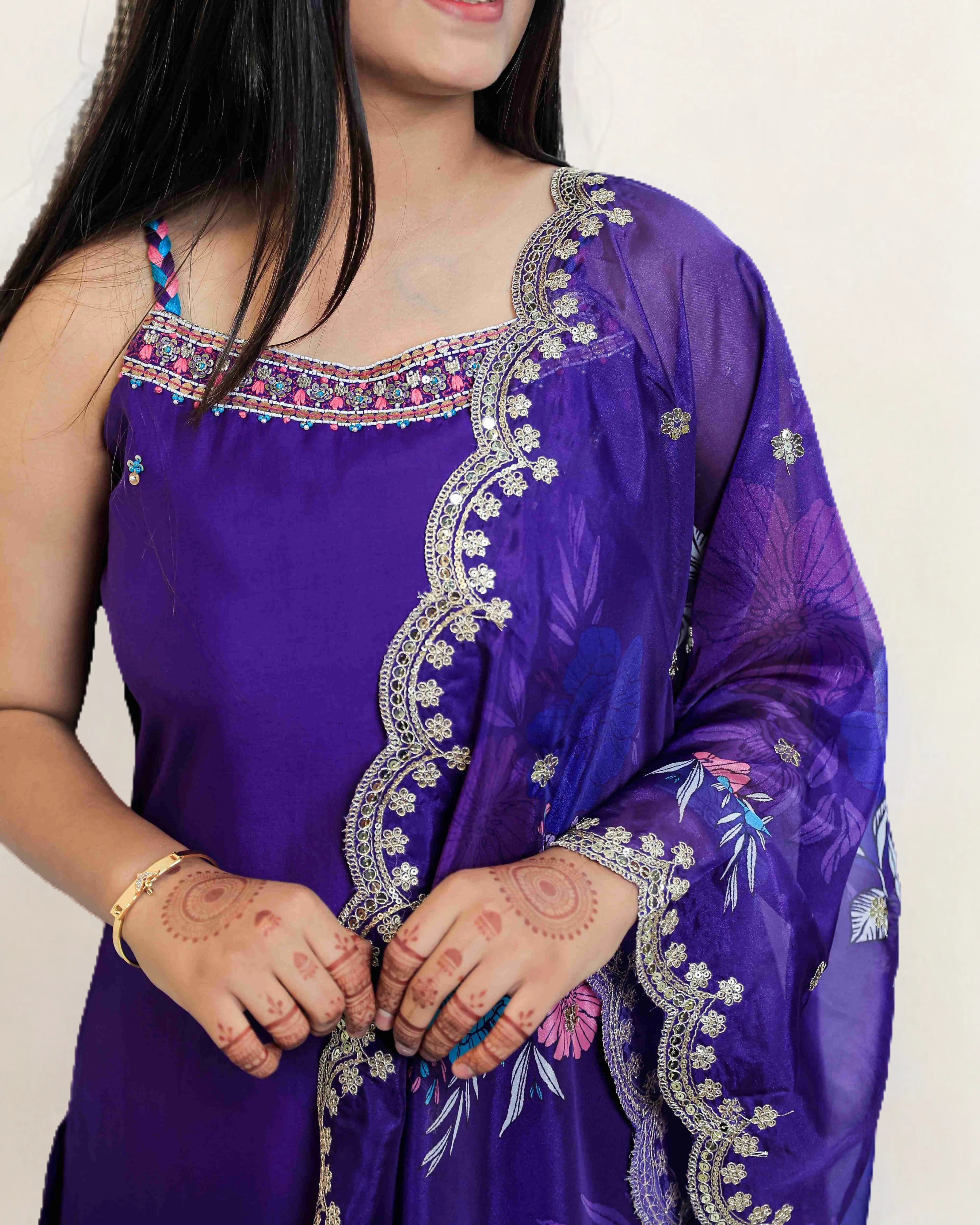 Purple Floral Salwar Kameez Suit Set