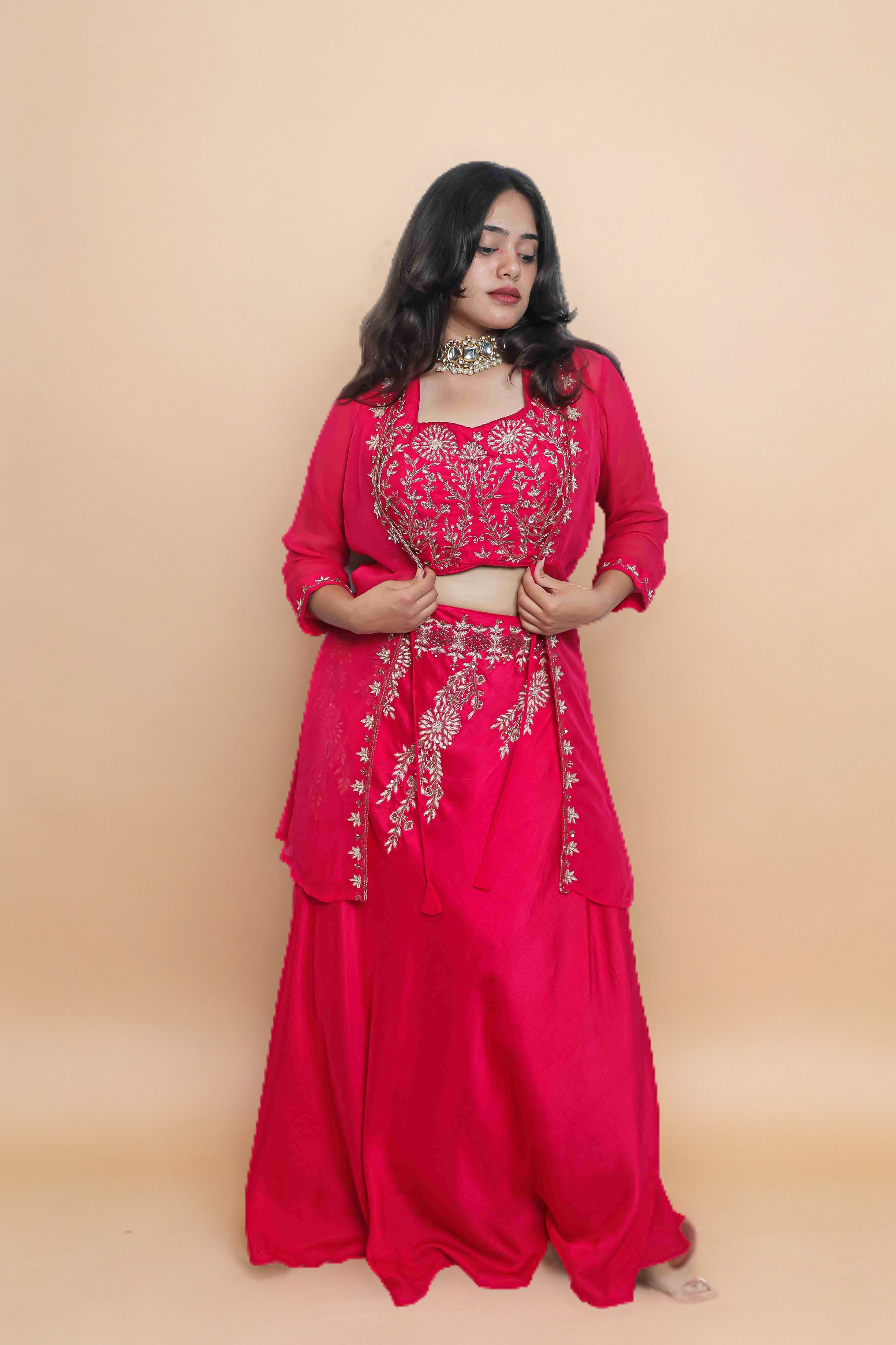 Rose Radiance Rani Pink 3 Piece Jacket Lehenga