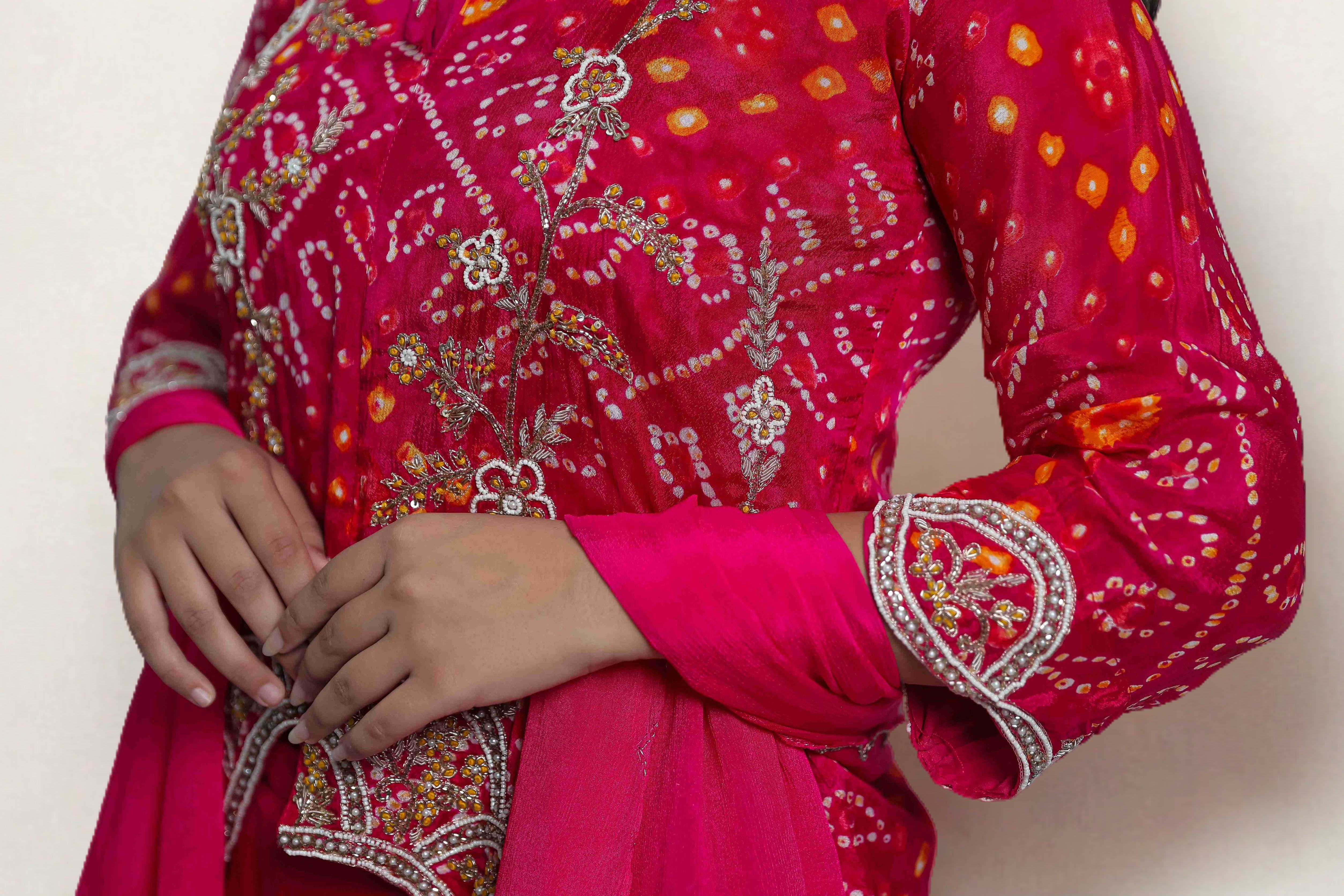 Red Bandhani Indo-Western Dress Set