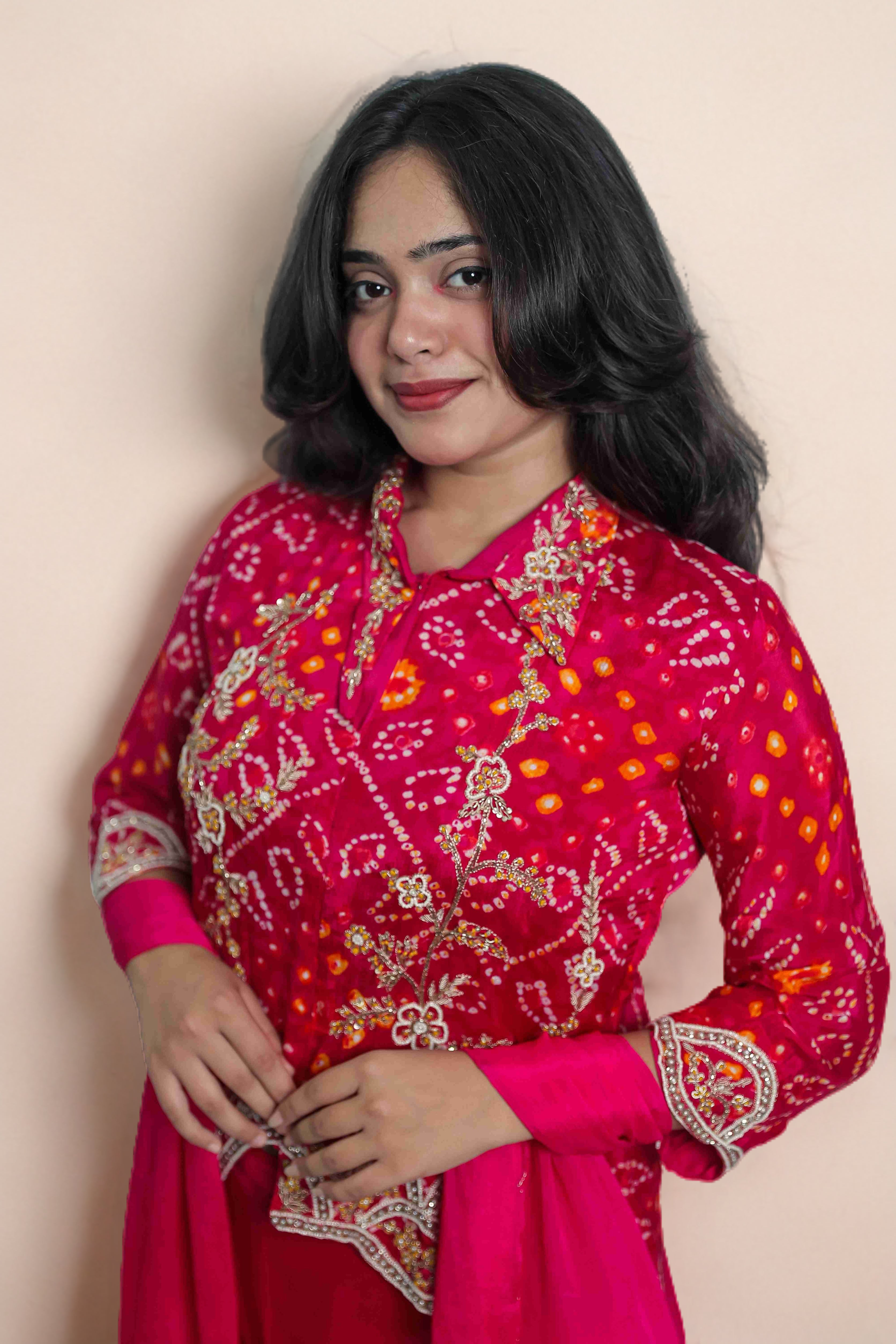 Red Bandhani Indo-Western Dress Set