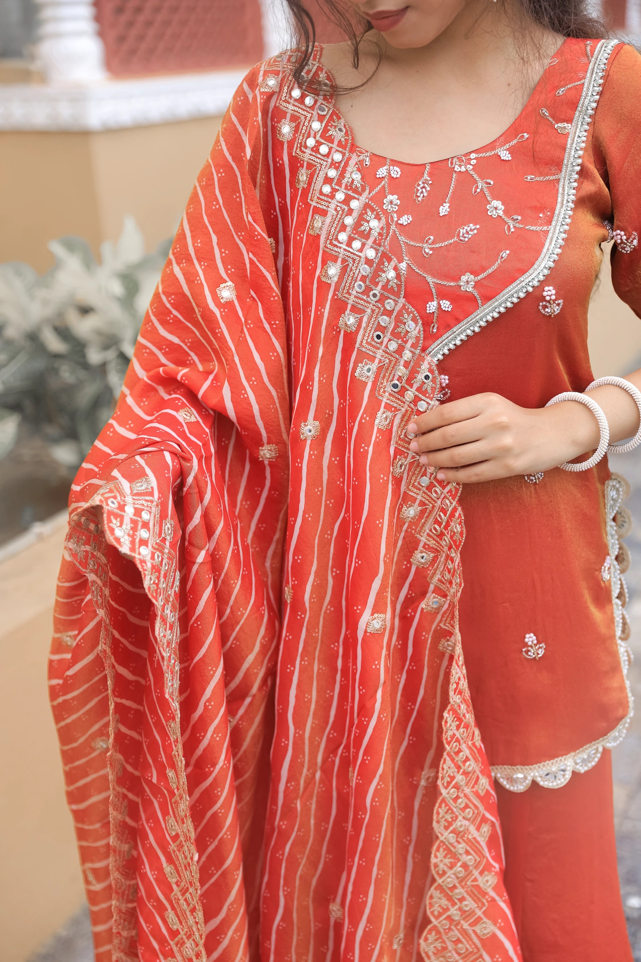 Kesar – Embroidered Neck Viscose Suit Set