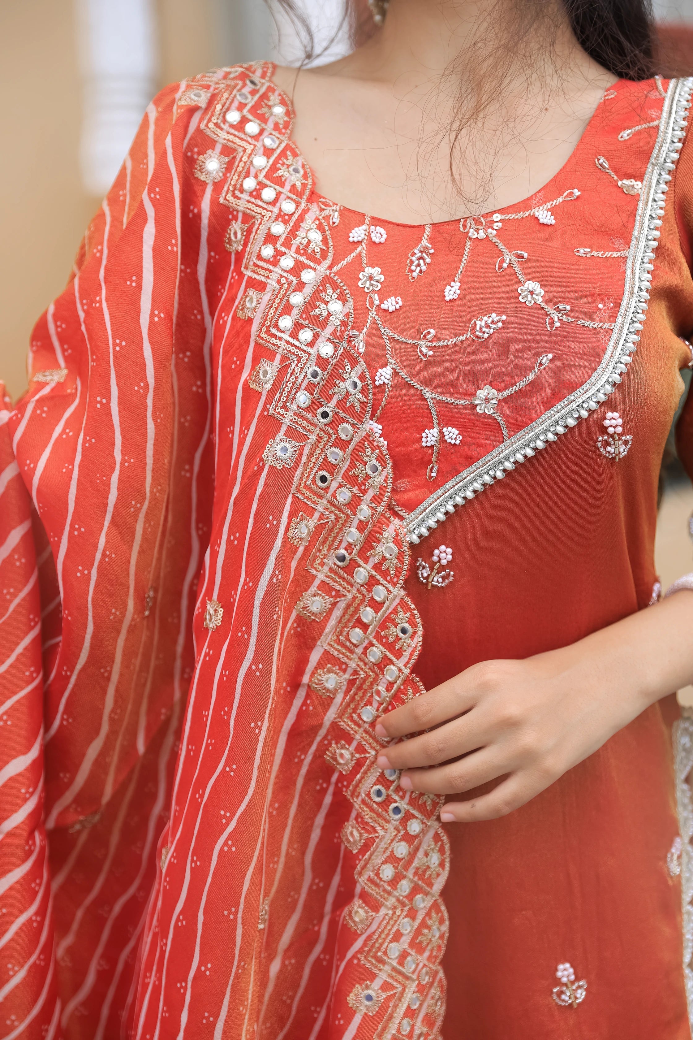 Kesar – Embroidered Neck Viscose Suit Set