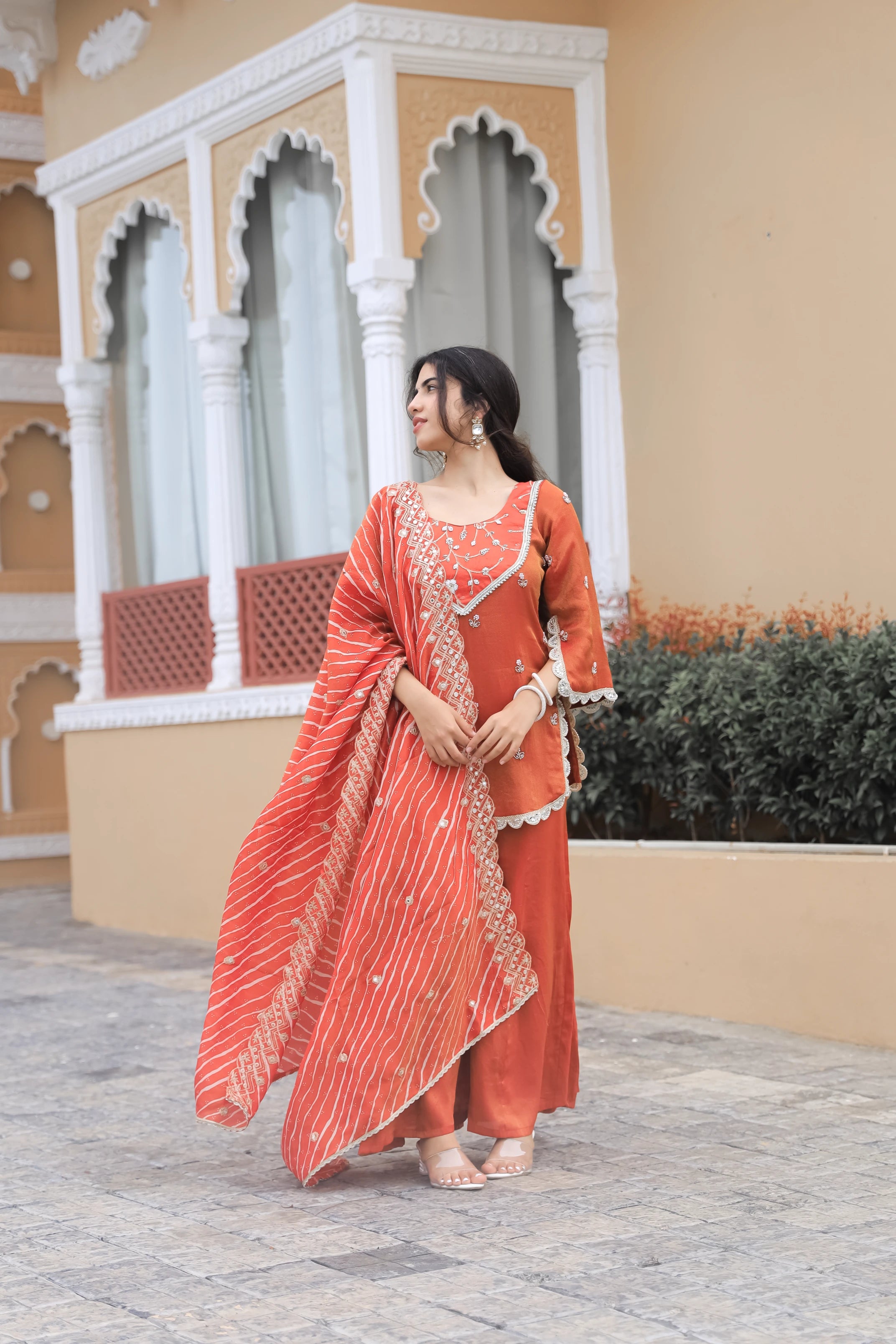 Kesar – Embroidered Neck Viscose Suit Set