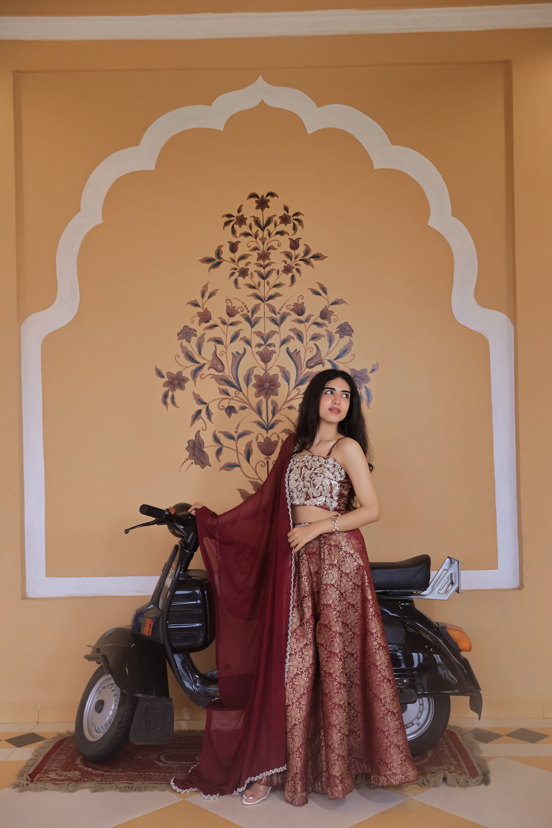 Iraaya Mirror Pearl Embroidered Brocade Palazzo Set