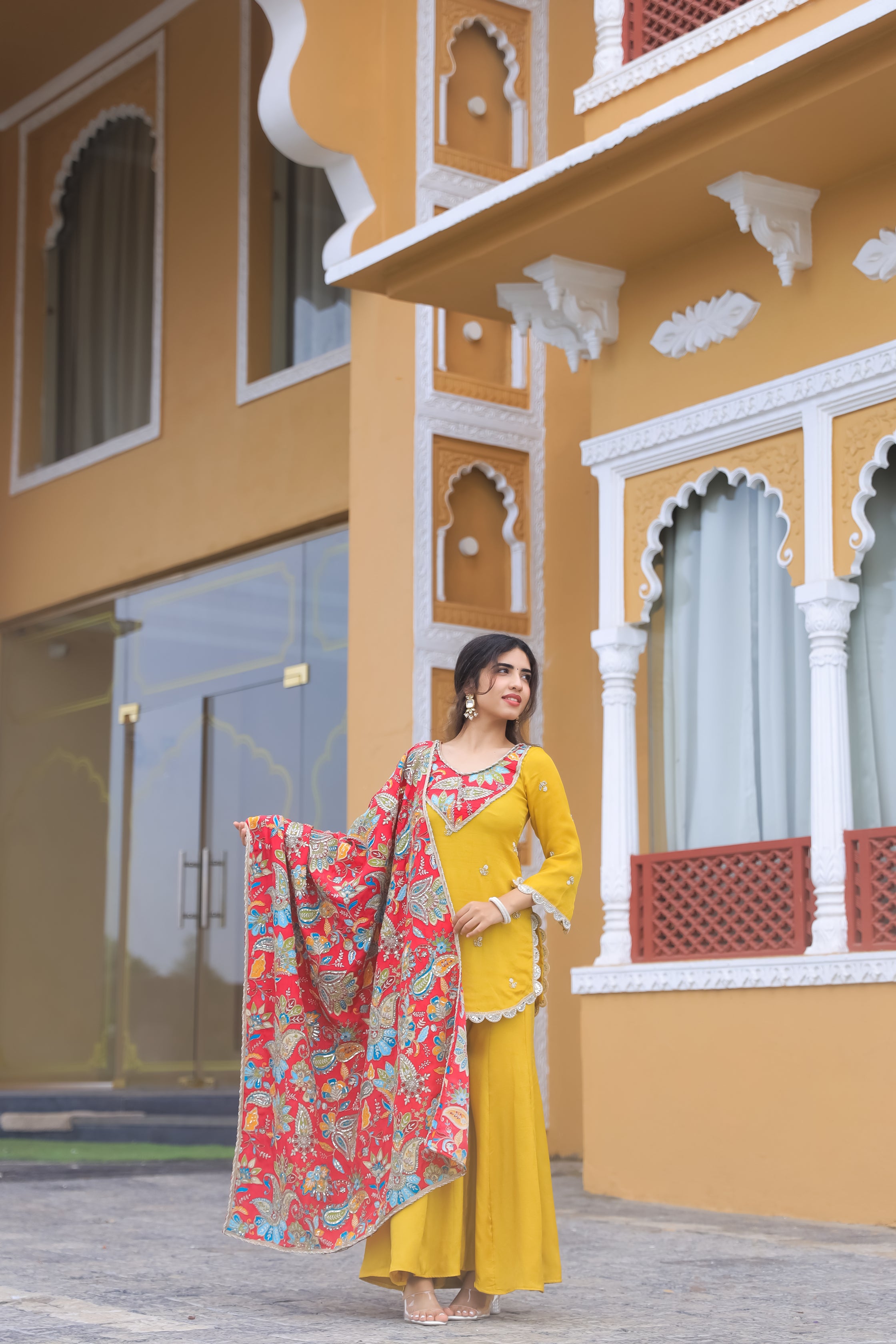 Rangriti – Vibrant Yellow Crepe Dupatta Set
