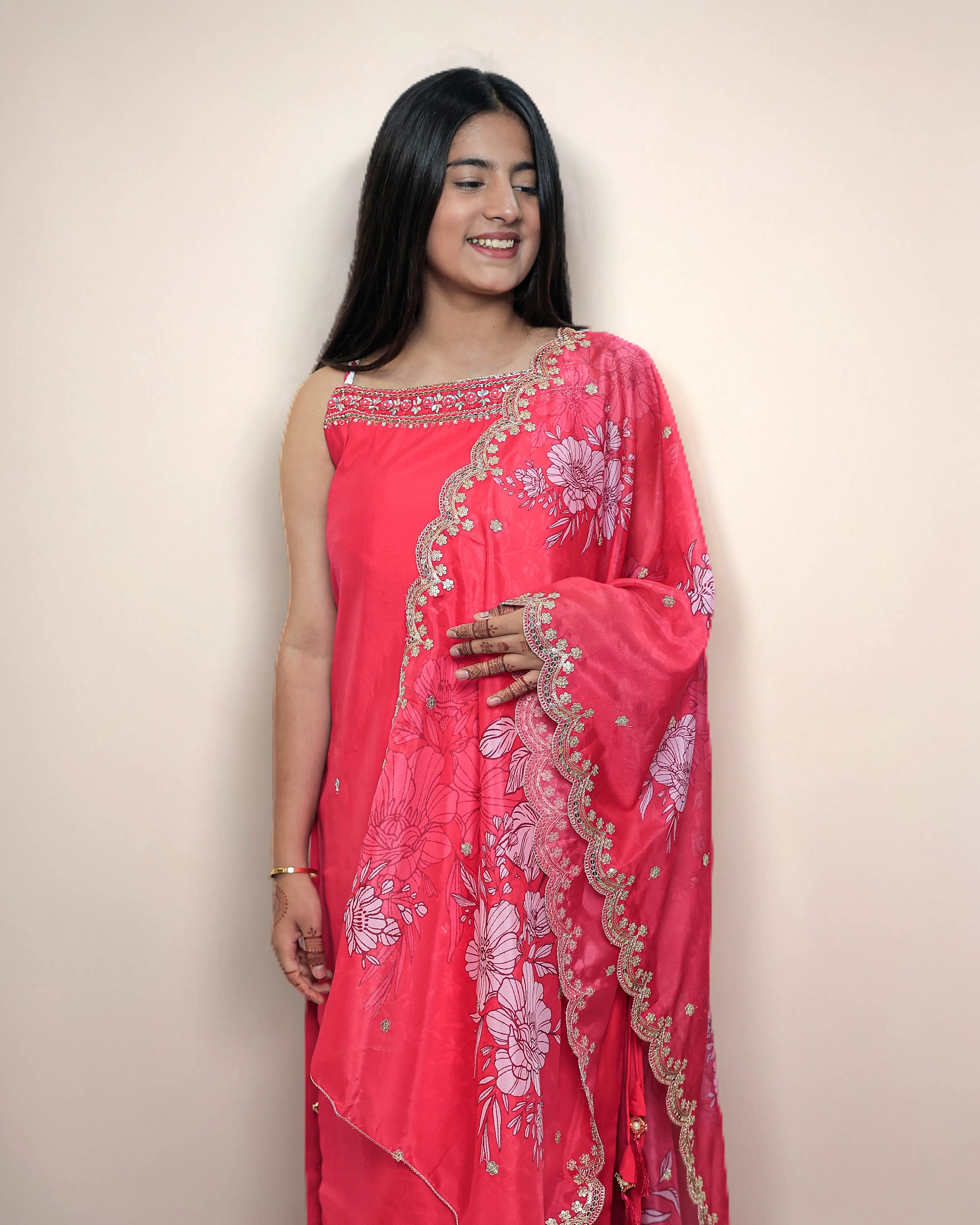 Rose Pink Floral Salwar Kameez Suit Set