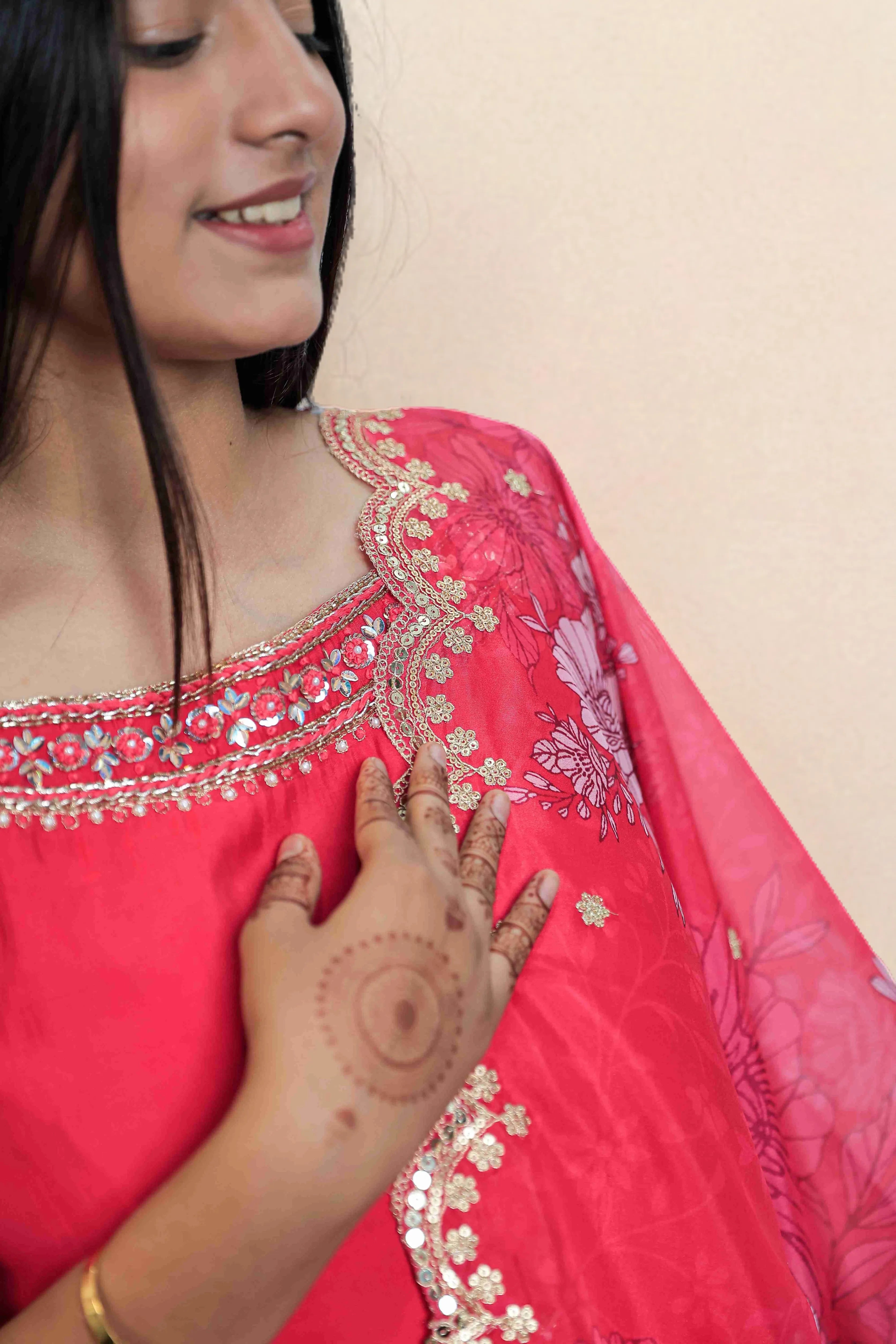 Rose Pink Floral Salwar Kameez Suit Set