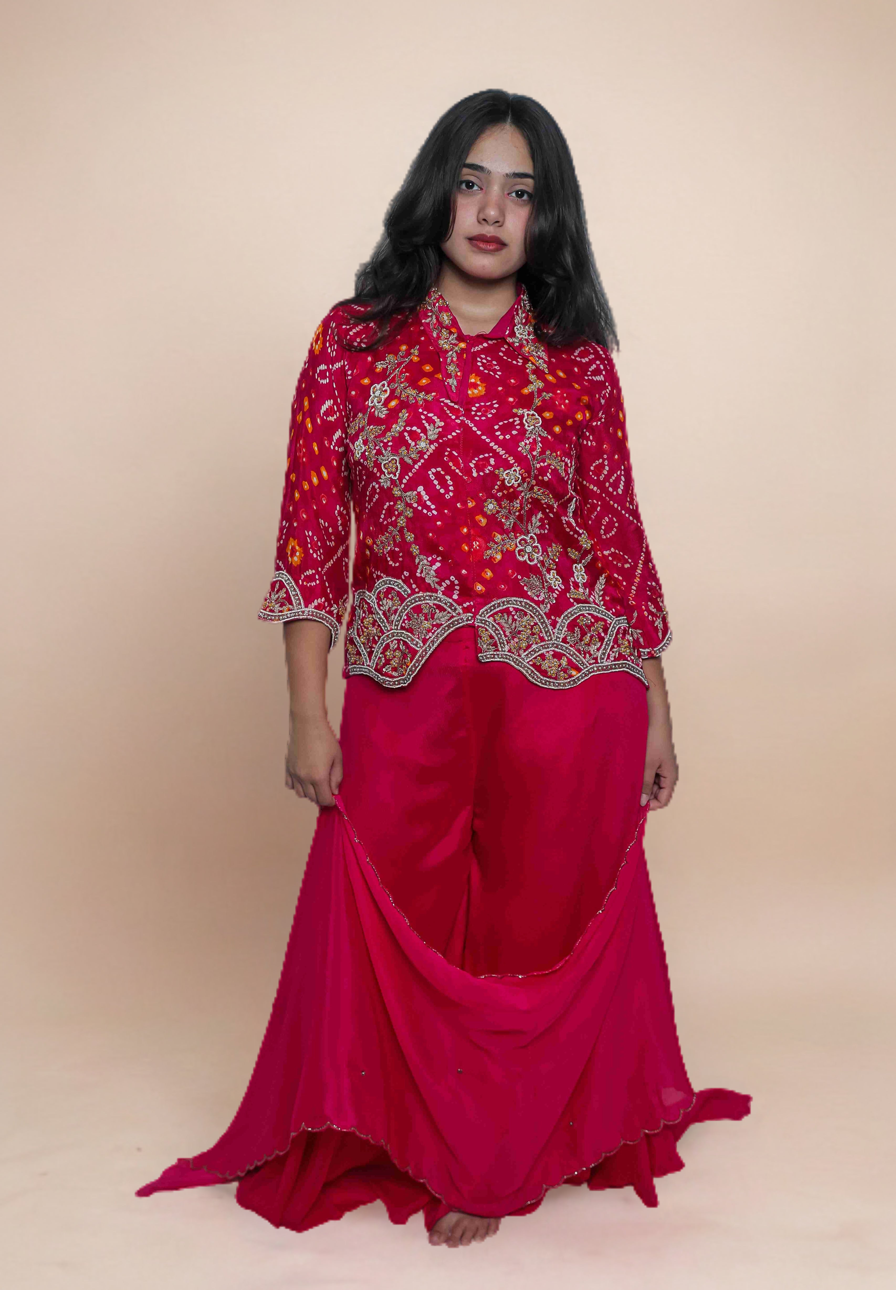 Red Bandhani Indo-Western Dress Set