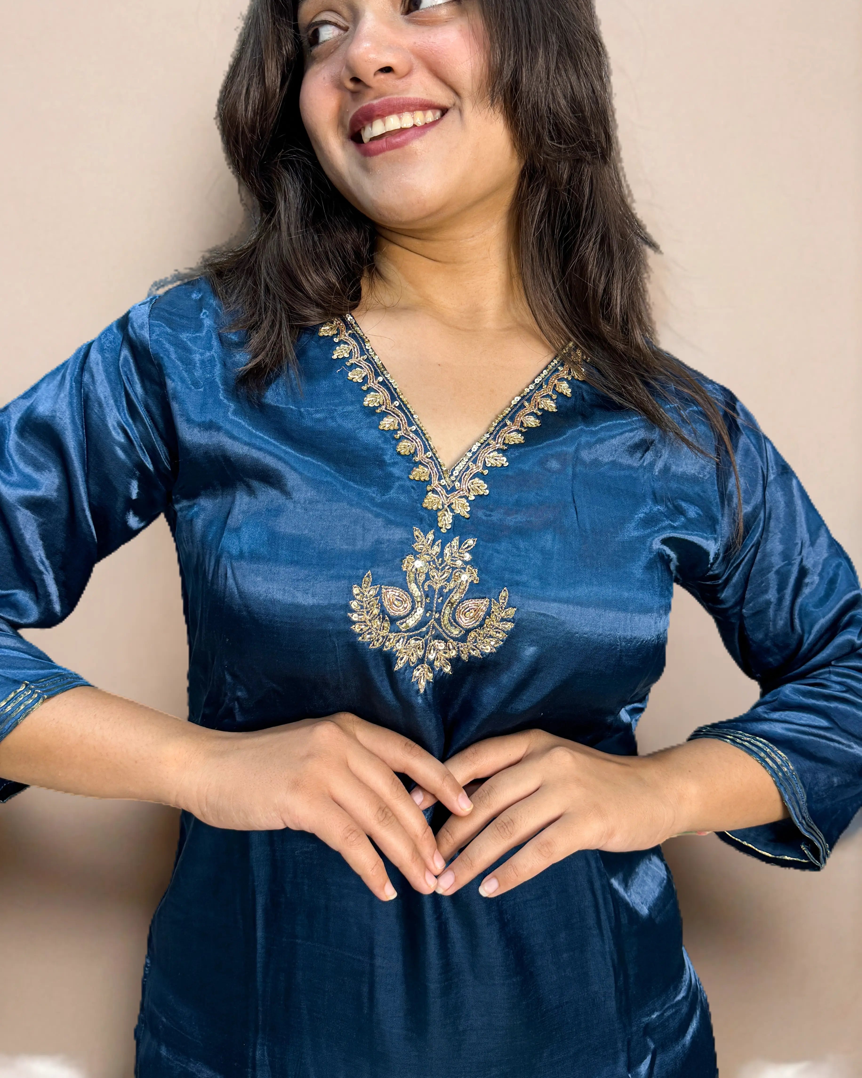 Serenity Blue Muslin-Lakdi patta Salwar Kameez Suit