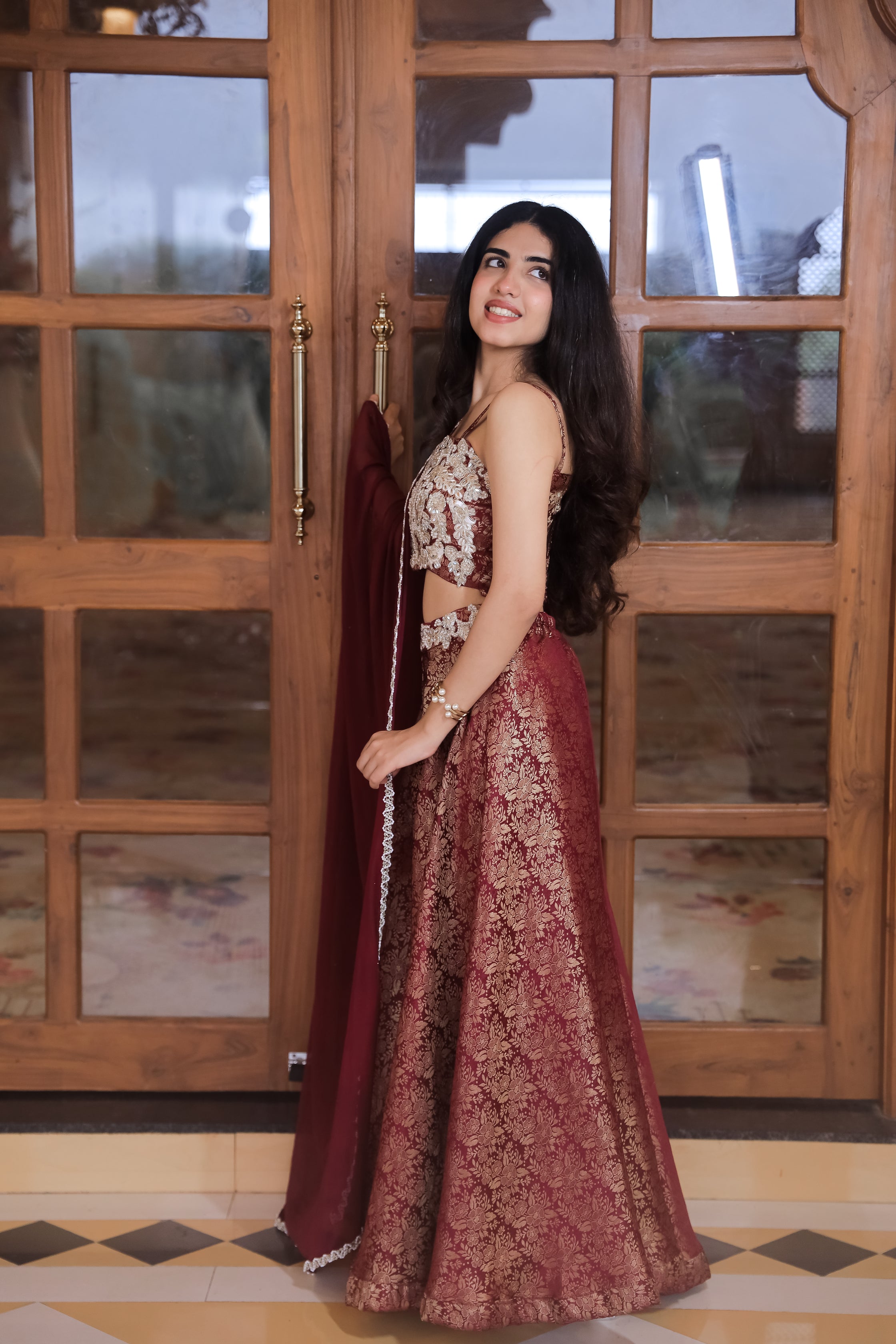 Iraaya Mirror Pearl Embroidered Brocade Palazzo Set