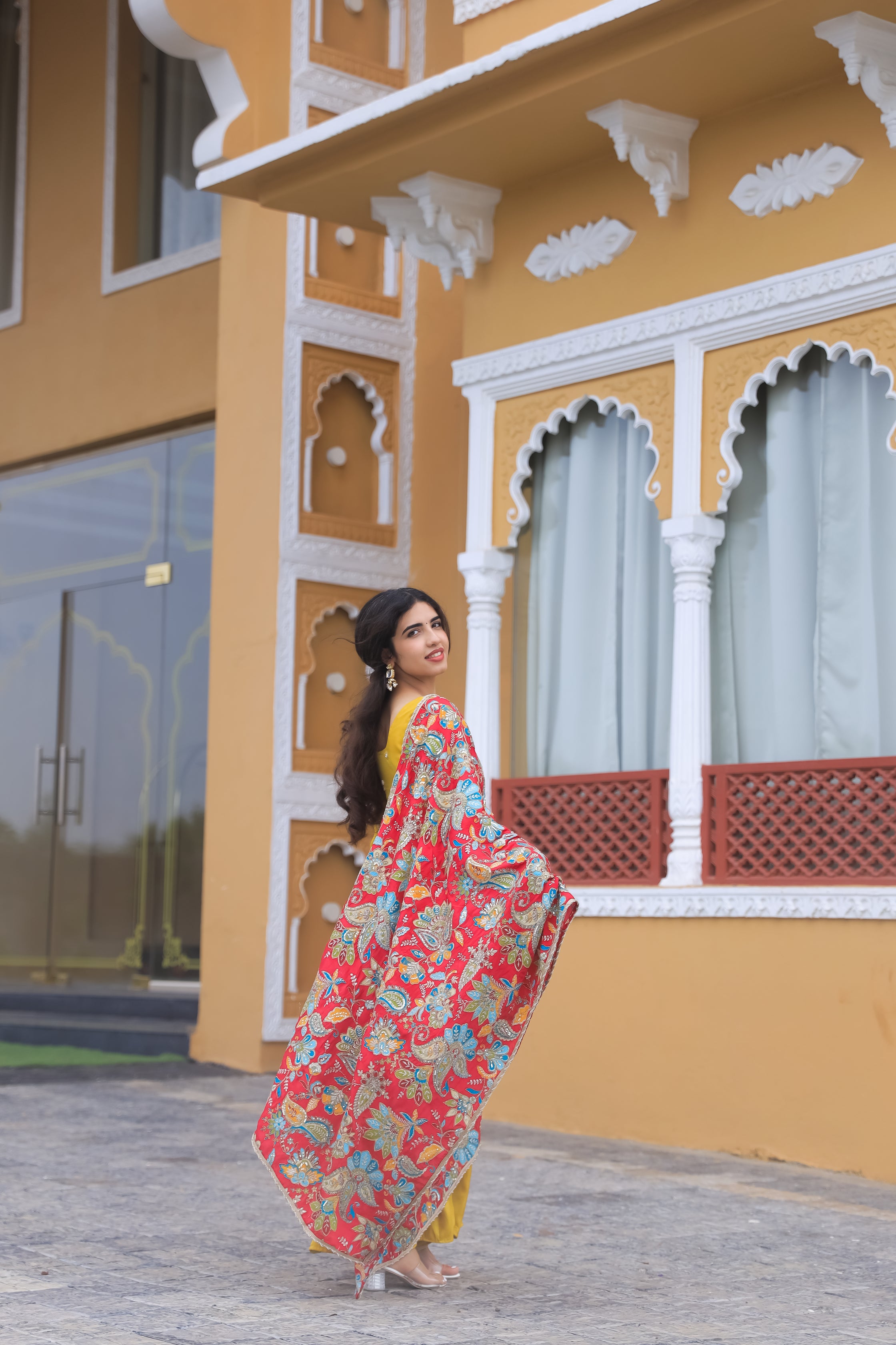 Rangriti – Vibrant Yellow Crepe Dupatta Set