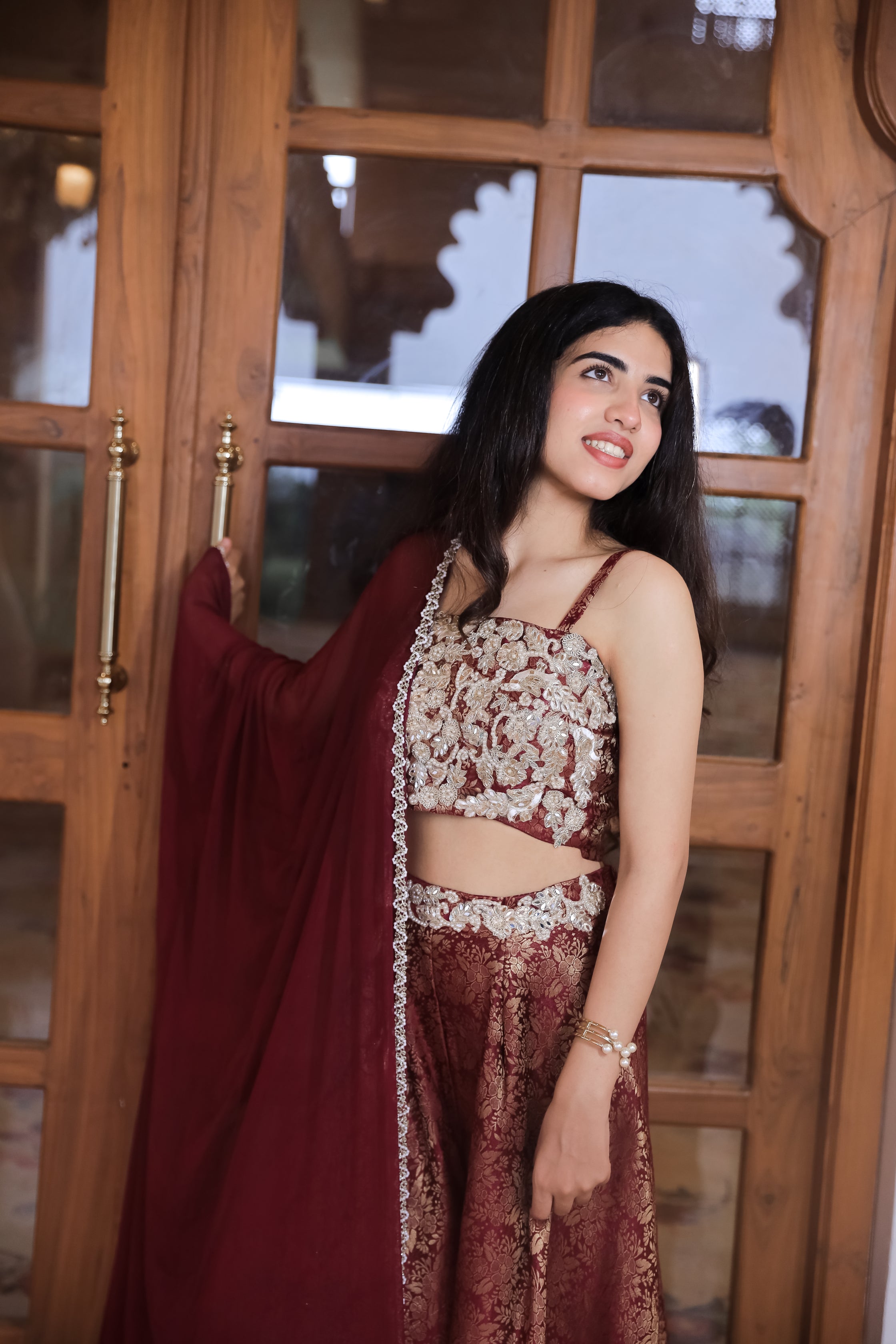 Iraaya Mirror Pearl Embroidered Brocade Palazzo Set