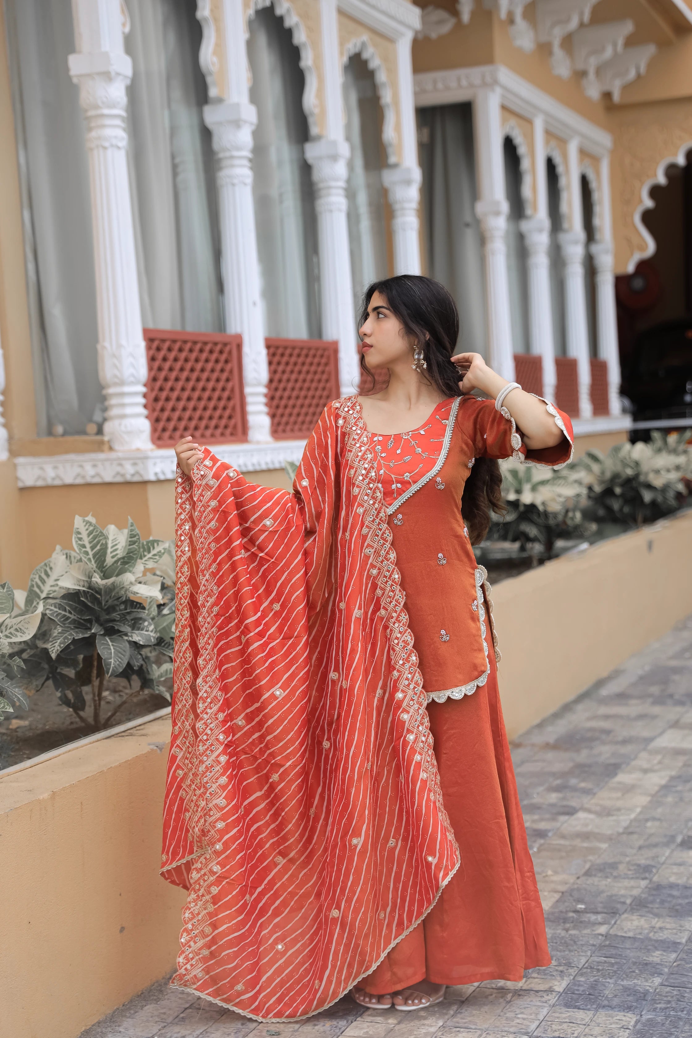 Kesar – Embroidered Neck Viscose Suit Set