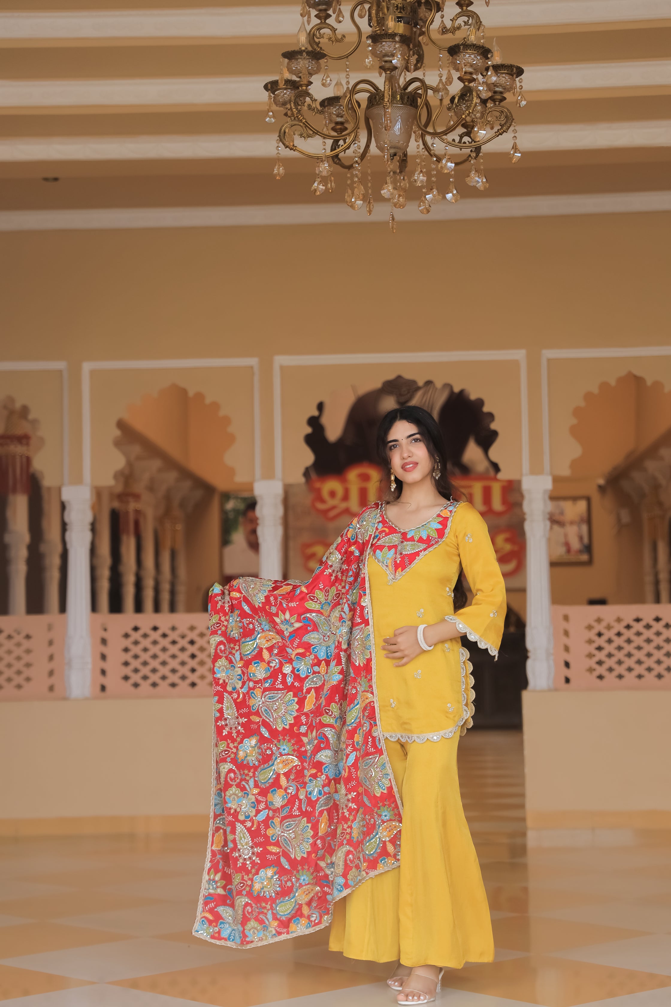 Rangriti – Vibrant Yellow Crepe Dupatta Set