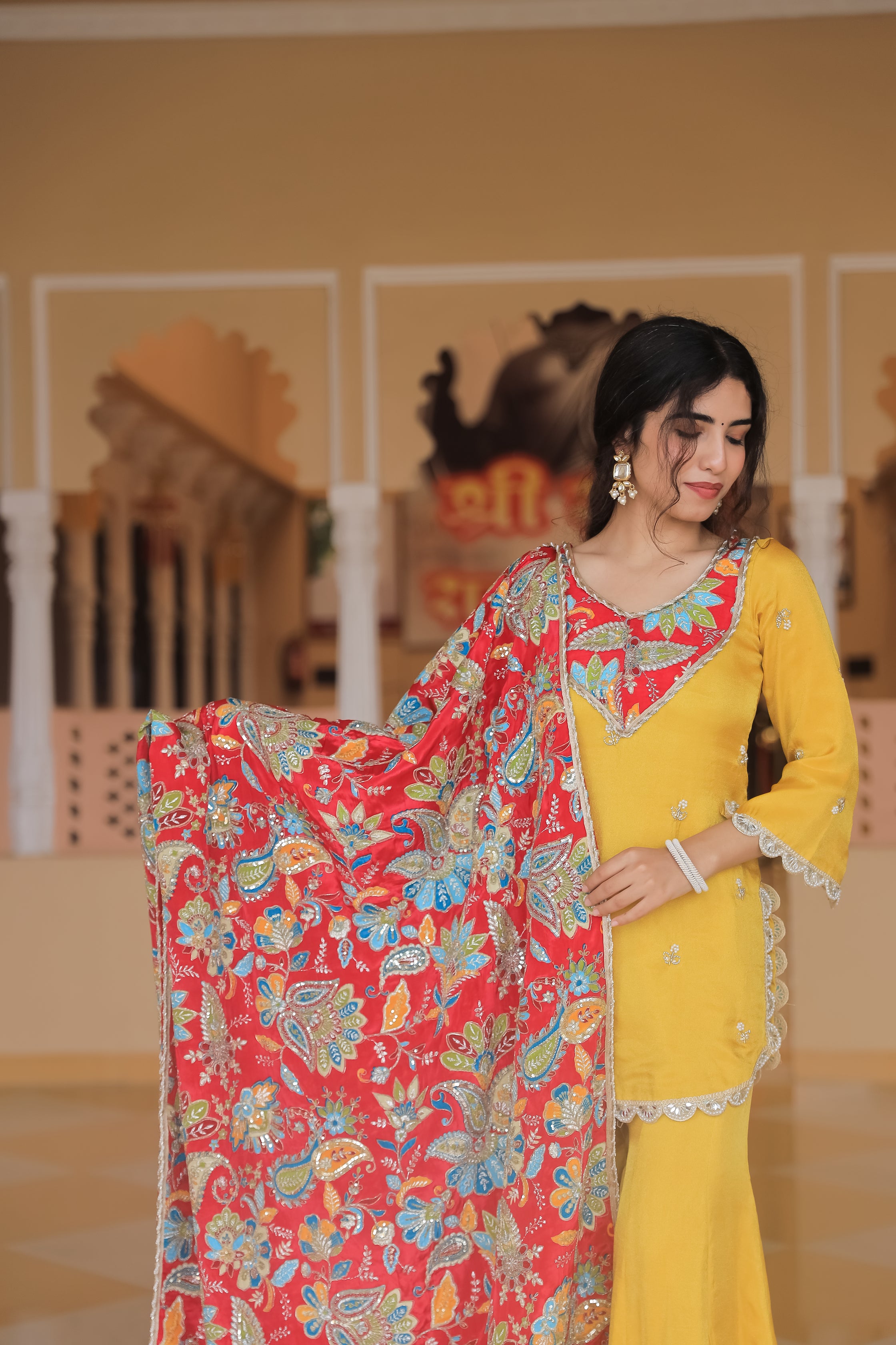 Rangriti – Vibrant Yellow Crepe Dupatta Set