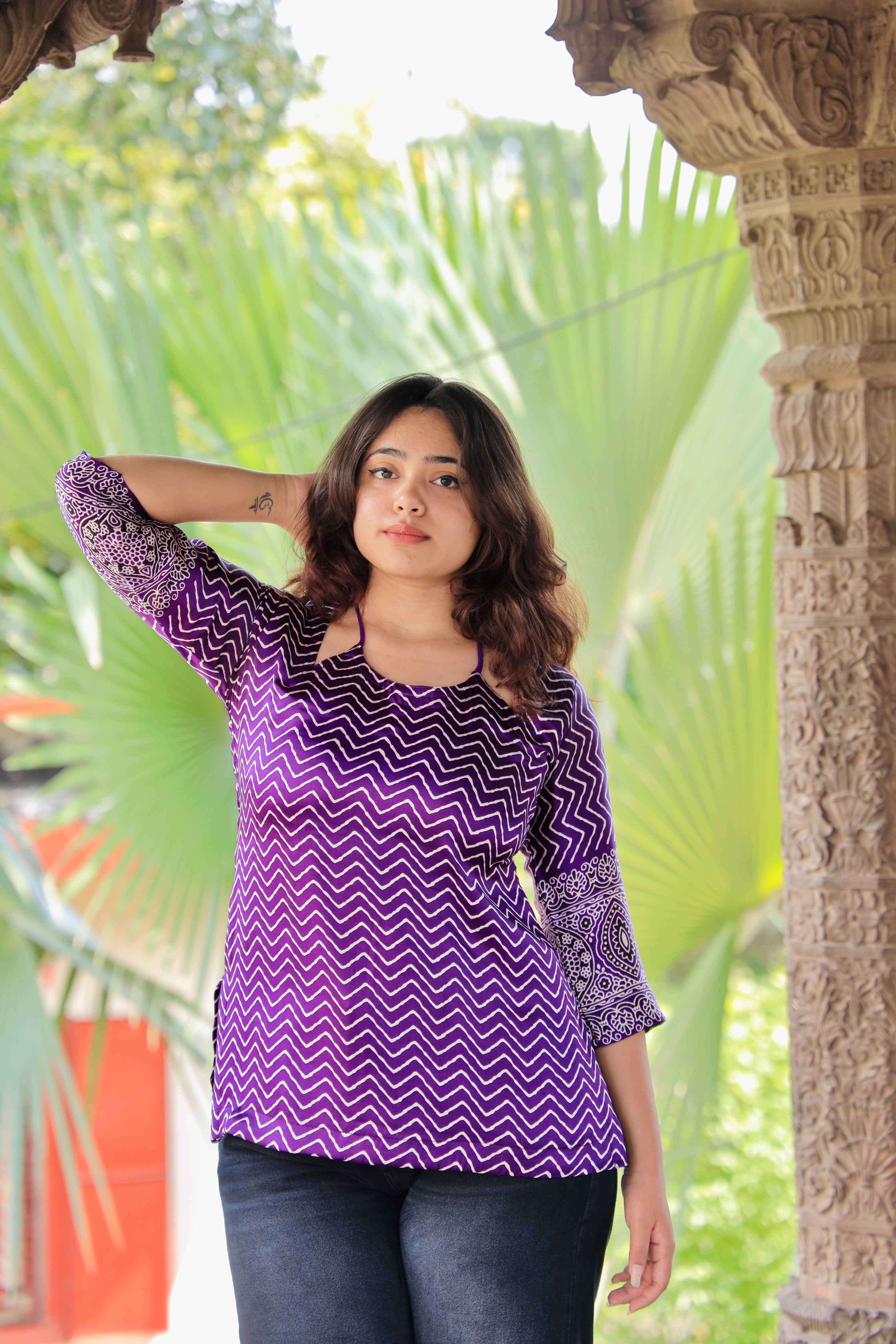 Tara Classic Purple Lehariya Corset Style-Kurti in Premium Muslin Silk