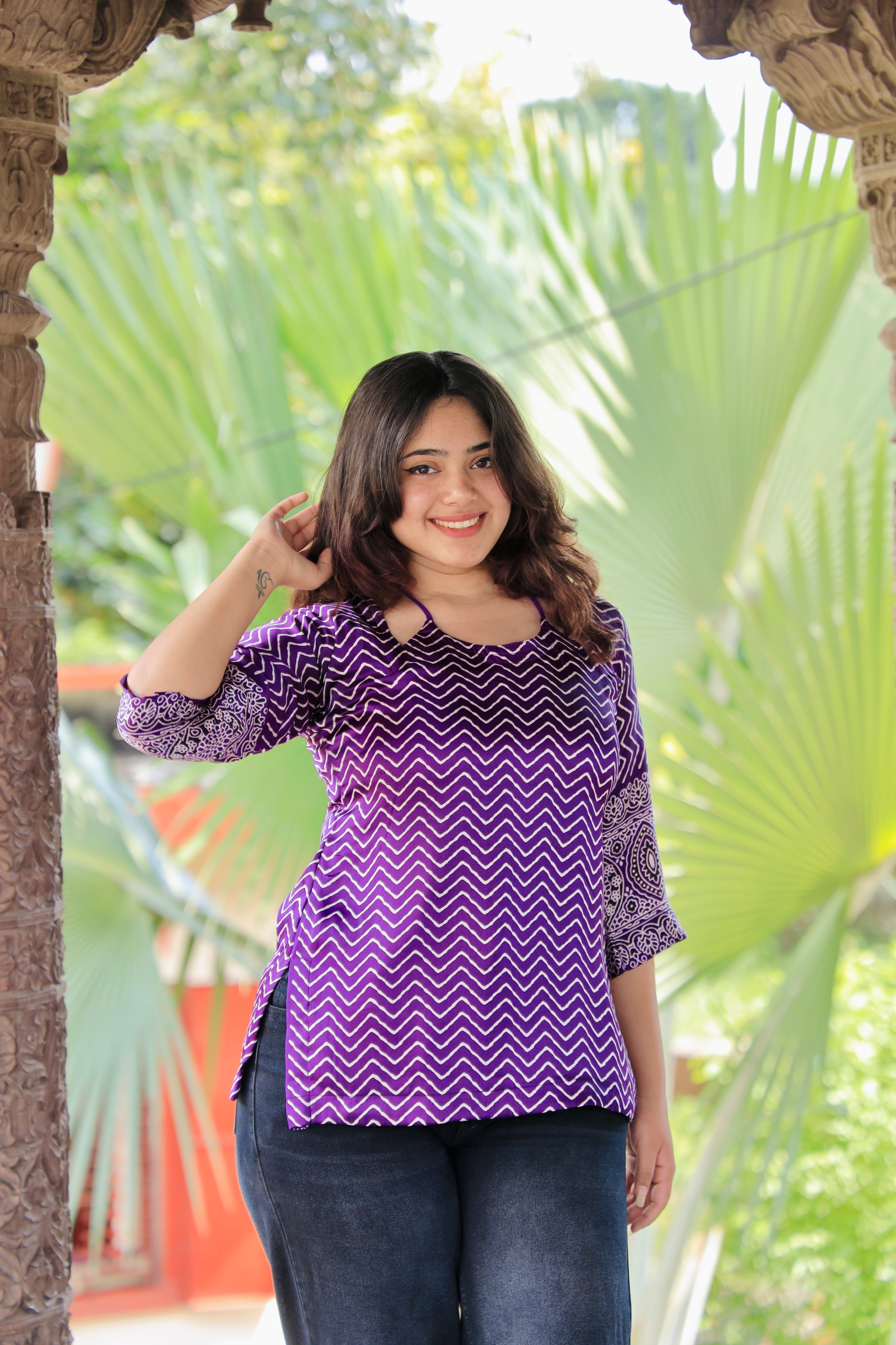 Tara Classic Purple Lehariya Corset Style-Kurti in Premium Muslin Silk