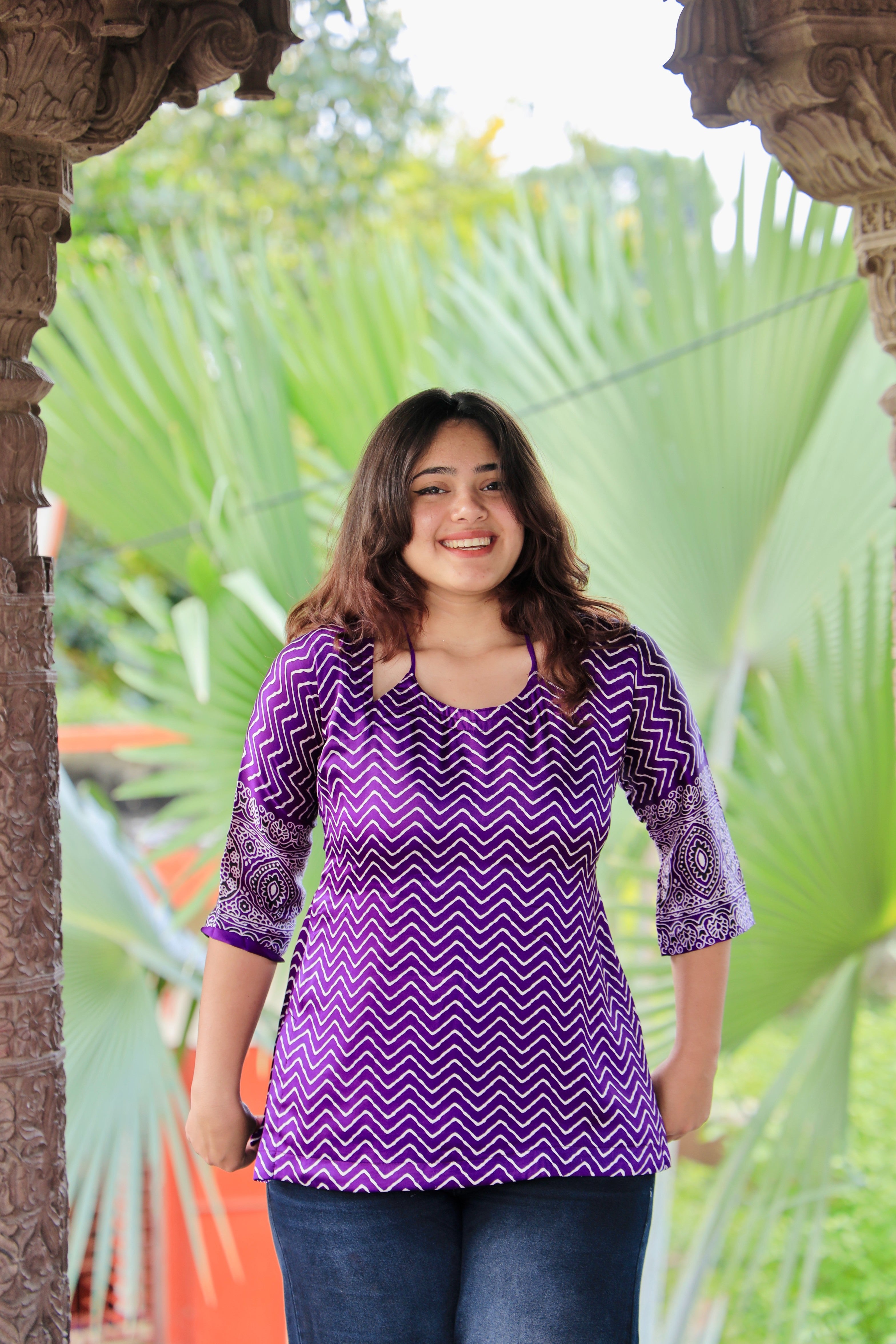 Tara Classic Purple Lehariya Corset Style-Kurti in Premium Muslin Silk