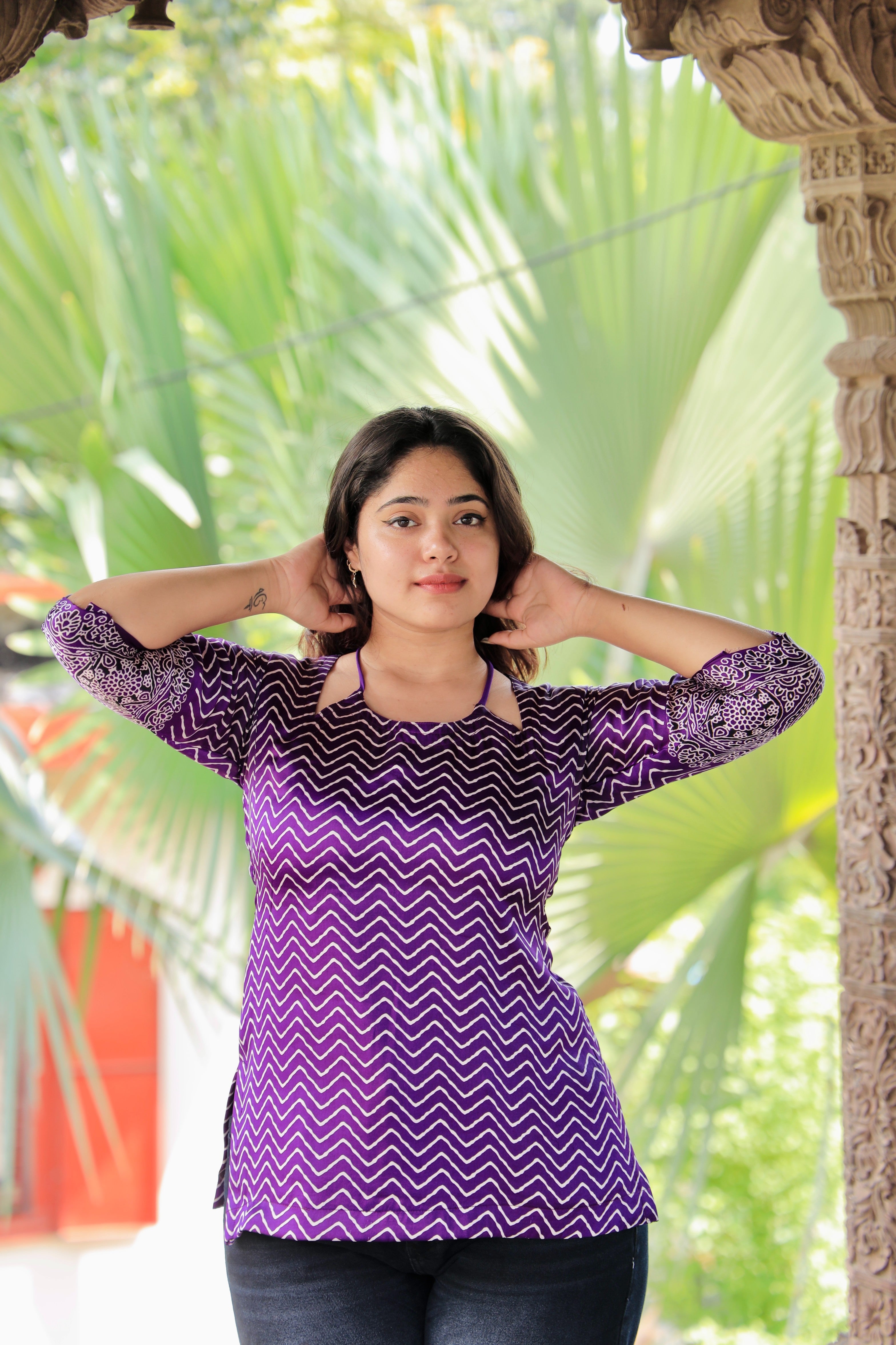 Tara Classic Purple Lehariya Corset Style-Kurti in Premium Muslin Silk