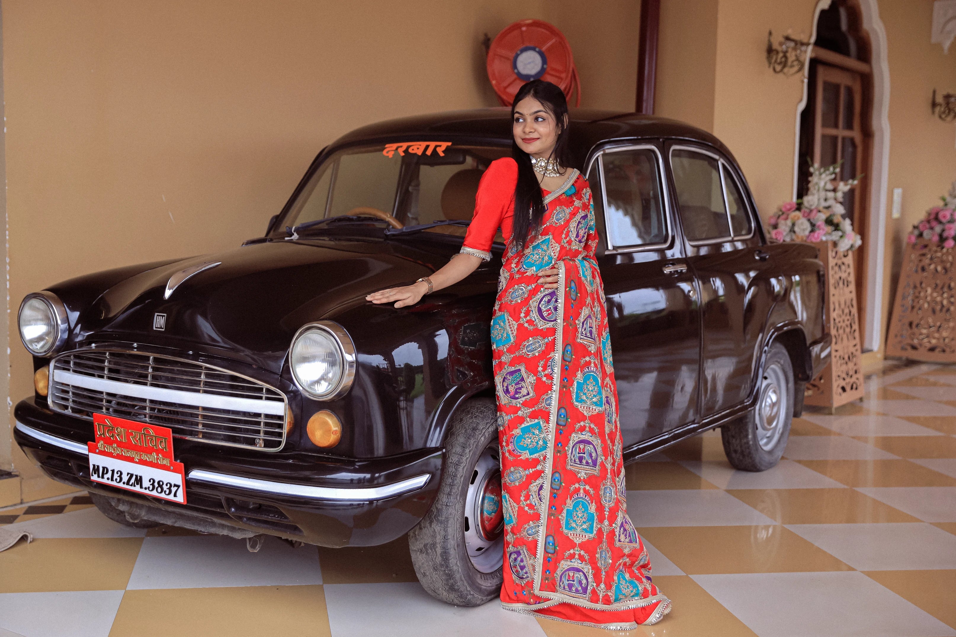 Meher Custom Red Crepe Hand-Embroidered Saree