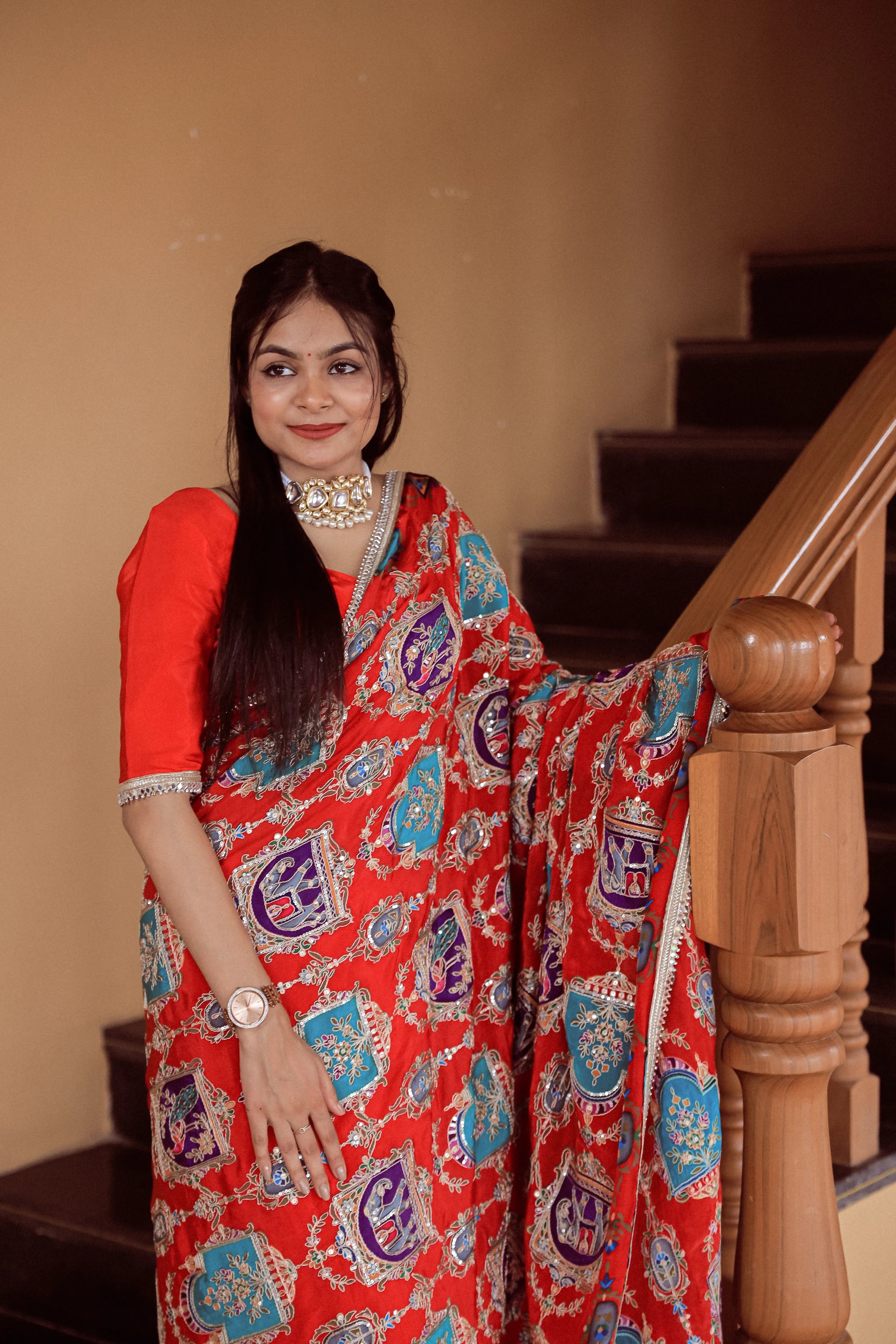 Meher Custom Red Crepe Hand-Embroidered Saree