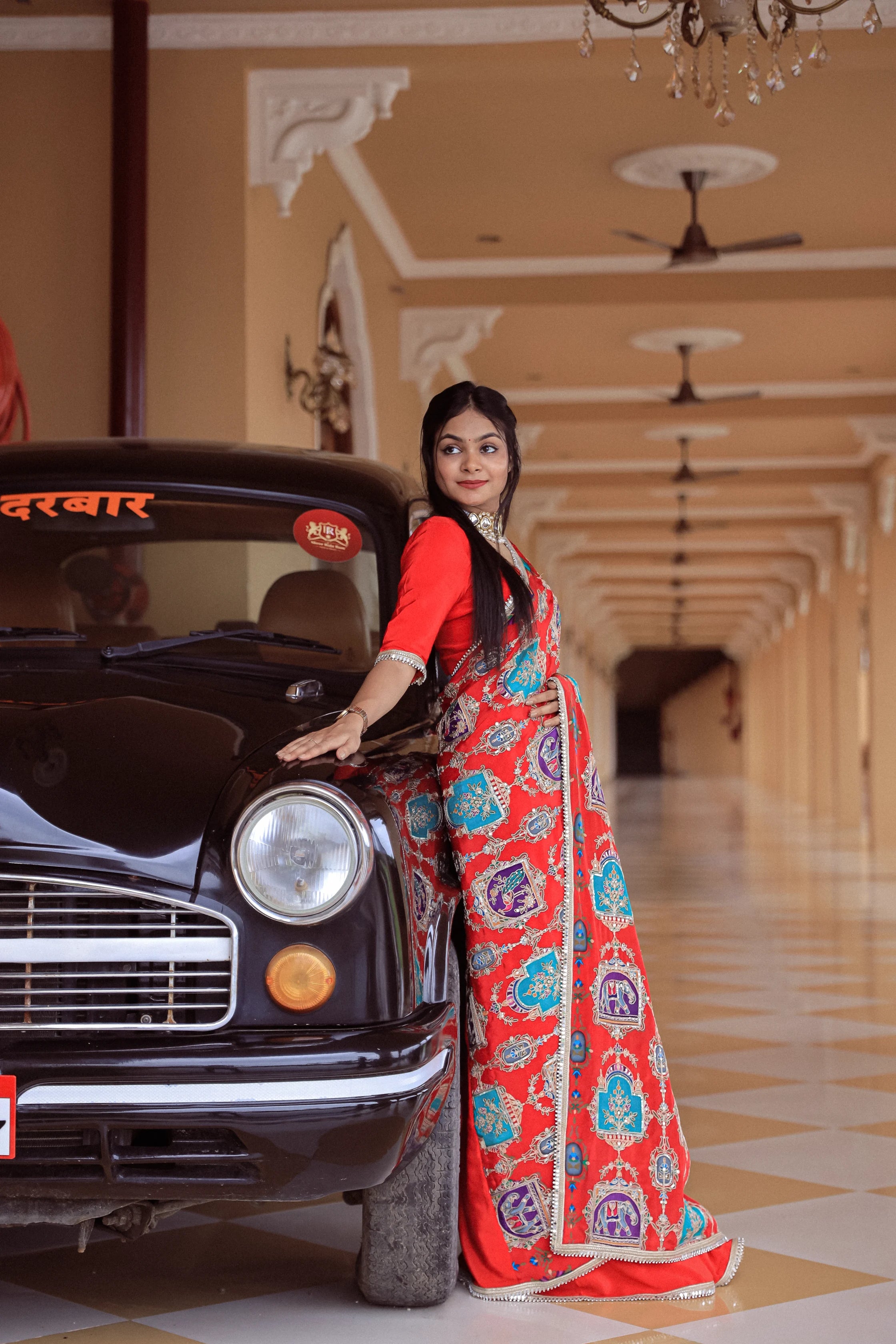 Meher Custom Red Crepe Hand-Embroidered Saree